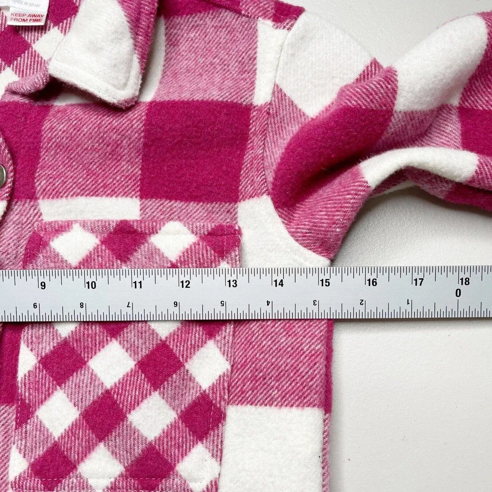 Zara Plaid Overshirt Jacket Girls 4-5 Years‎ Pink White Flannel Button Down Wool